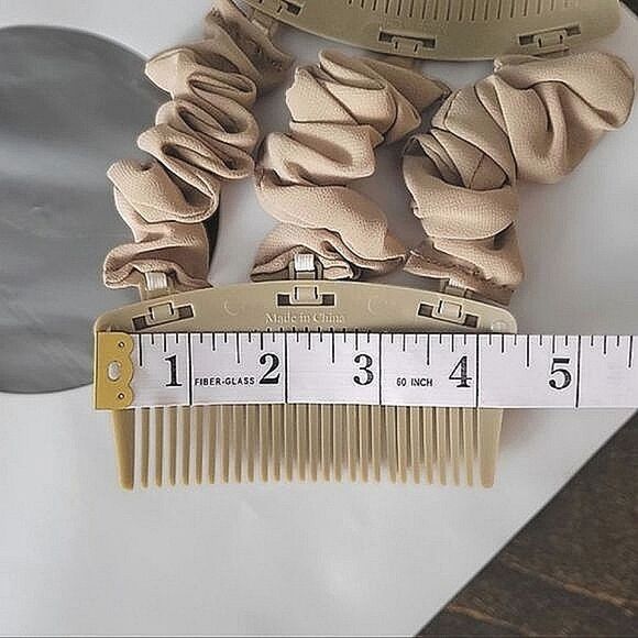 Vtg 90s beige double-comb scrunchie hair fastener - Picture 5 of 6